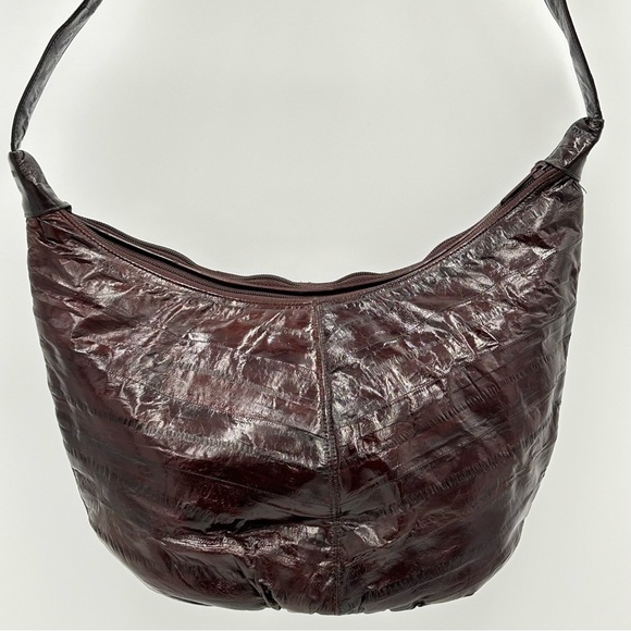 Womens Leather Eel Skin Handbag Hobo Shoulder Size M Zip Soft Luxe Boho Vintage - Picture 2 of 13